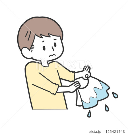 濡れた布を触るのが嫌な感覚過敏の男の子 濡れた布を触るのが嫌な感覚過敏の男の子 123421348