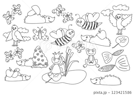 Cute Forest and Pond Animals Coloring Page 123421586