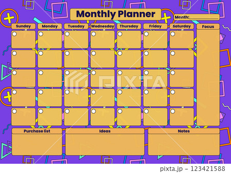 Colorful Monthly Planner Template with Geometric Background 123421588