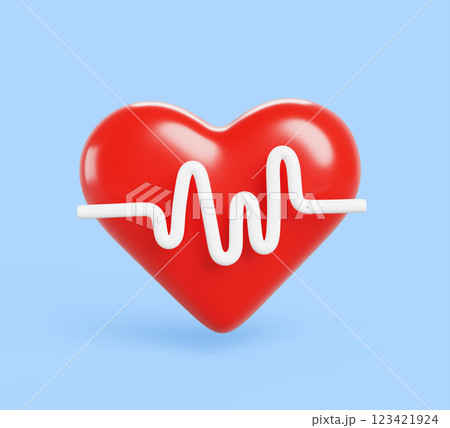 3d heart with beat monitor pulse line. Heartbeat, heart rate, cardiac impulse, ecg electrocardiogram. Medical render icon for cardiology and healthcare isolated on blue background. 3D illustration 3d heart with beat monitor pulse line. Heartbeat, heart rate, cardiac impulse, ecg electrocardiogram. Medical render icon for cardiology and healthcare isolated on blue background. 3D illustration 123421924