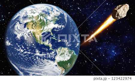 Earth asteroid impact space view 123422974