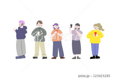 スマートフォンを持つ人々　全身 123423285
