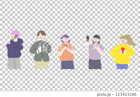 スマートフォンを持つ人々　半身 123423286