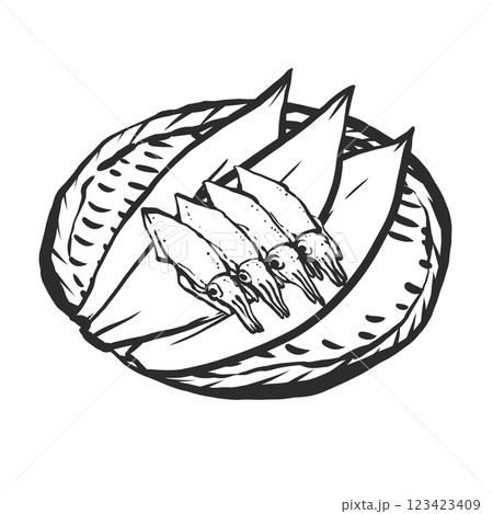 ホタルイカの手描き筆絵風イラスト 123423409