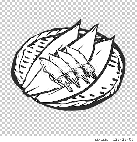 ホタルイカの手描き筆絵風イラスト 123423409