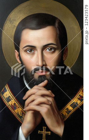 Sacred icon: A portrait of Saint Josaphat, capturing the revered image of this martyr and bishop, symbolizing faith and devotion, that reflect the spiritual significance of his life and legacy. 123423579