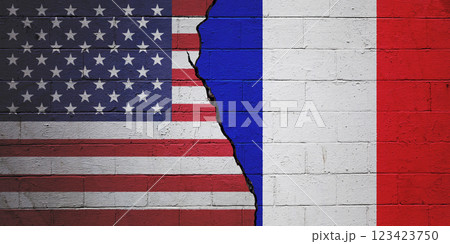 USA vs France - Cracked cinder block wall 123423750