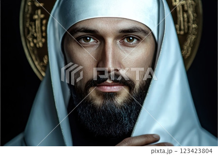 Sacred icon: A portrait of Saint Josaphat, capturing the revered image of this martyr and bishop, symbolizing faith and devotion, that reflect the spiritual significance of his life and legacy. 123423804