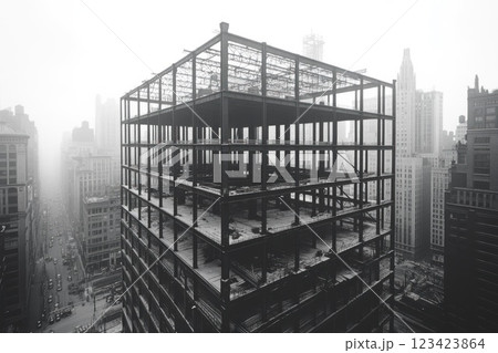 Vintage skyline: A black and white depiction of early twentieth century bridge and skyscraper construction, architectural ambition and industrial progress of an era, rise of urban landscapes. Vintage skyline: A black and white depiction of early twentieth century bridge and skyscraper construction, architectural ambition and industrial progress of an era, rise of urban landscapes. 123423864