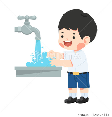 Kid Boy Student washing hands in sink 123424113