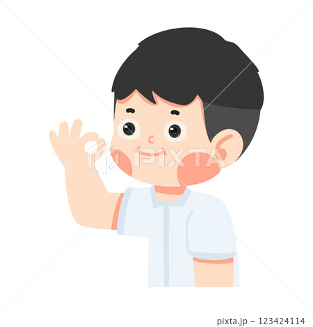Cute student boy make ok sign 123424114