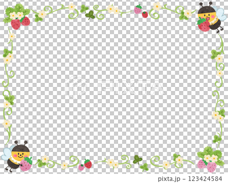 Cute frame illustration of strawberries and bees 123424584