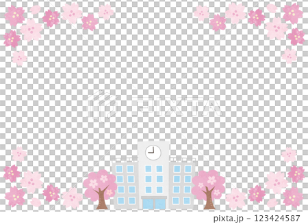 Spring cherry blossoms and school frame illustration 123424587