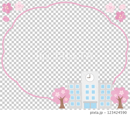 春に咲く桜と学校のフレームイラスト 123424590