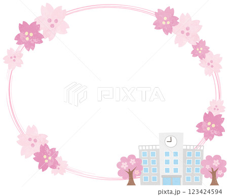 春に咲く桜と学校のフレームイラスト 123424594