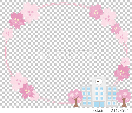 春に咲く桜と学校のフレームイラスト 123424594