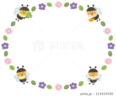 かわいいミツバチと花のフレームイラスト 123424599