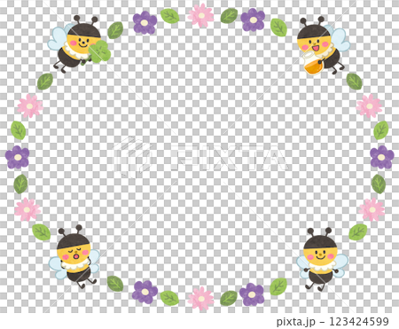 かわいいミツバチと花のフレームイラスト 123424599