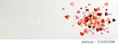 Colorful hearts floating against a minimal white background, creating a romantic atmosphere perfect for valentine's day, mother's day, or wedding celebrations 123425090