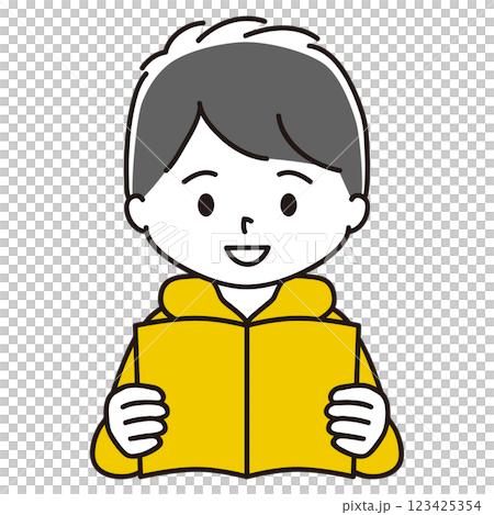 本を読む男の子　笑顔　黒髪 123425354