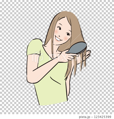 髪のブラッシングを入念にする美しい女性 123425399