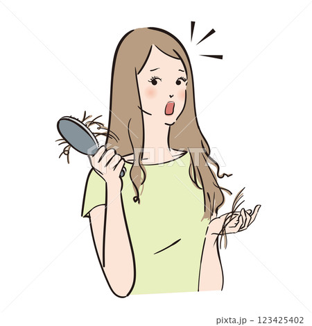 髪のトラブルに悩むロングヘアの美しい女性 髪のトラブルに悩むロングヘアの美しい女性 123425402