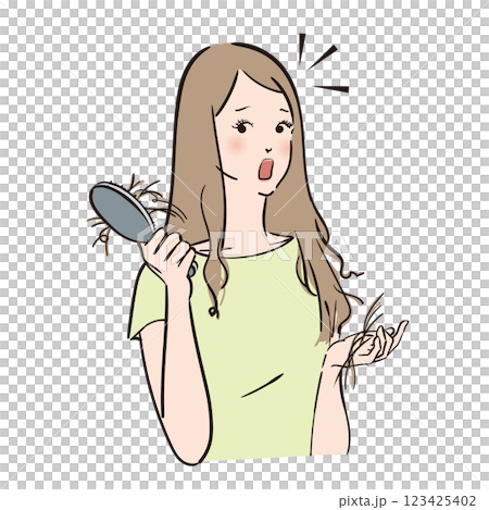 髪のトラブルに悩むロングヘアの美しい女性 髪のトラブルに悩むロングヘアの美しい女性 123425402