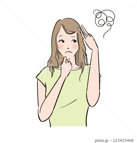 髪のトラブルに悩むロングヘアの美しい女性 髪のトラブルに悩むロングヘアの美しい女性 123425408