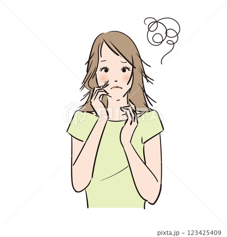 髪のトラブルに悩むロングヘアの美しい女性 髪のトラブルに悩むロングヘアの美しい女性 123425409