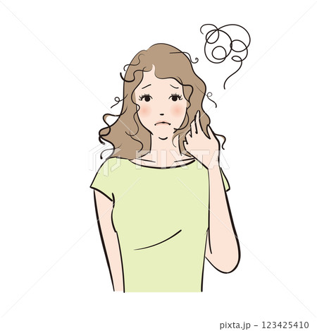 髪のトラブルに悩むロングヘアの美しい女性 123425410