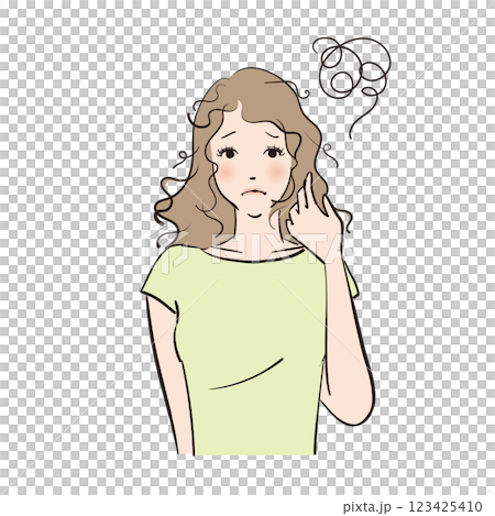 髪のトラブルに悩むロングヘアの美しい女性 123425410