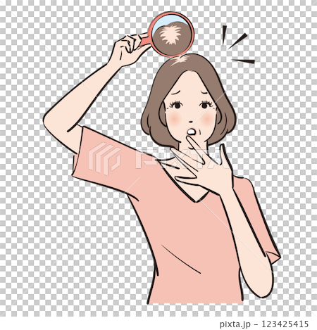 髪のトラブルに悩むミディアムヘアの大人女性 髪のトラブルに悩むミディアムヘアの大人女性 123425415