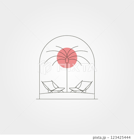 minimalist deck chair on the sunset beach vector symbol illustration design minimalist deck chair on the sunset beach vector symbol illustration design 123425444