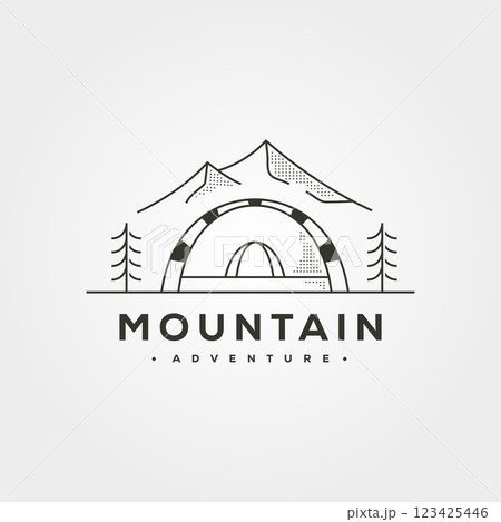 Dome tent outdoor logo vector minimalist illustration design, mountain camp logo design. Dome tent outdoor logo vector minimalist illustration design, mountain camp logo design. 123425446