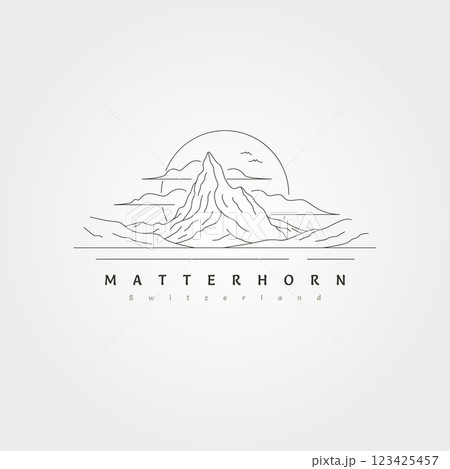 matterhorn mountain with sunset line art vector symbol illustration design, mountain logo design 123425457