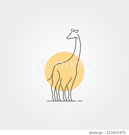 vector of giraffe line art icon logo symbol with sun vector illustration design 123425475