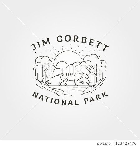jim corbett national park vintage line art logo design, tiger symbol in forest logo outdoor design 123425476