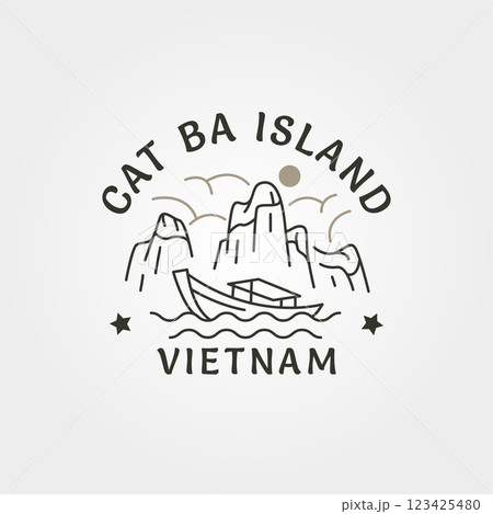 cat ba island national park logo, vietnam line art travel vector illustration design cat ba island national park logo, vietnam line art travel vector illustration design 123425480