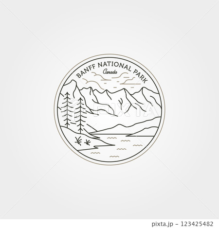 banff national park vintage logo vector line art illustration design, canada national park label design 123425482