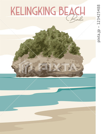 kelingking beach vintage poster illustration design, nusa penida in bali travel poster design kelingking beach vintage poster illustration design, nusa penida in bali travel poster design 123425488
