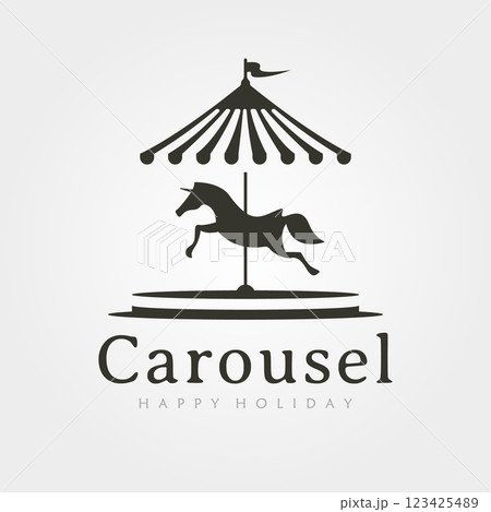 vector of carousel horse vintage logo illustration design, Merry-go-round vector design vector of carousel horse vintage logo illustration design, Merry-go-round vector design 123425489
