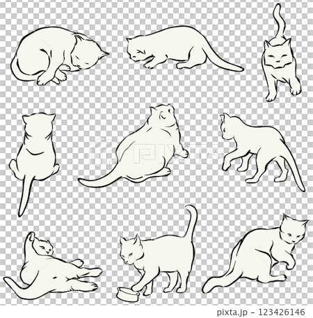 9 characters of cute cat cartoon line drawings 9 characters of cute cat cartoon line drawings 123426146