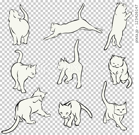 9 characters of cute cat cartoon line drawings 9 characters of cute cat cartoon line drawings 123426147