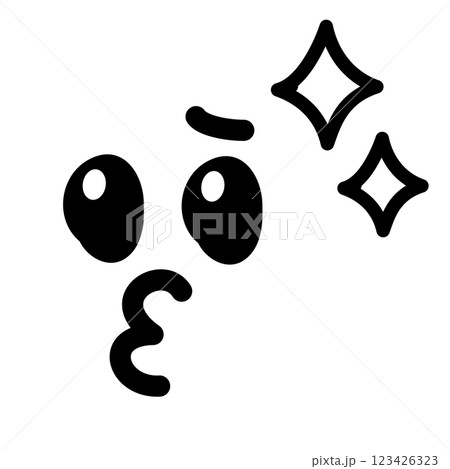 手書きのかわいい絵文字・顔文字アイコン　ぶりっ子　うるうる　感動　黒 123426323