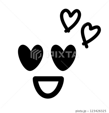 目がハートの手書きのかわいい絵文字・顔文字アイコン　黒 123426325