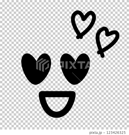 目がハートの手書きのかわいい絵文字・顔文字アイコン　黒 123426325