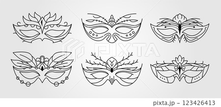 set of carnival mask line art logo vector illustration design, festive mask minimal object design set of carnival mask line art logo vector illustration design, festive mask minimal object design 123426413