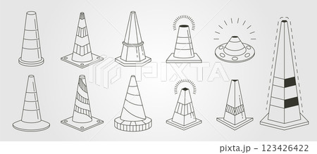 set of road traffic cone vector logo line art symbol illustration design, , minimal striped plastic cone vector design set of road traffic cone vector logo line art symbol illustration design, , minimal striped plastic cone vector design 123426422