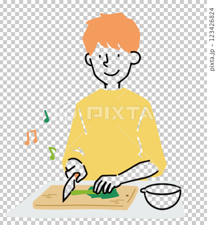 包丁で野菜を切る男性のイラスト 123426824