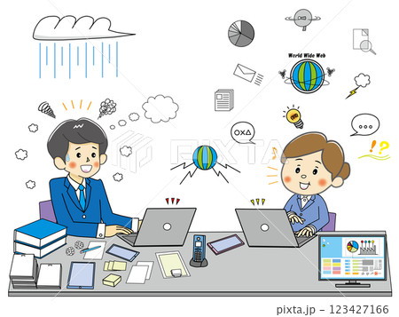 DXとABWの職場作業環境で快適に仕事をする女性と駄目な男性 DXとABWの職場作業環境で快適に仕事をする女性と駄目な男性 123427166